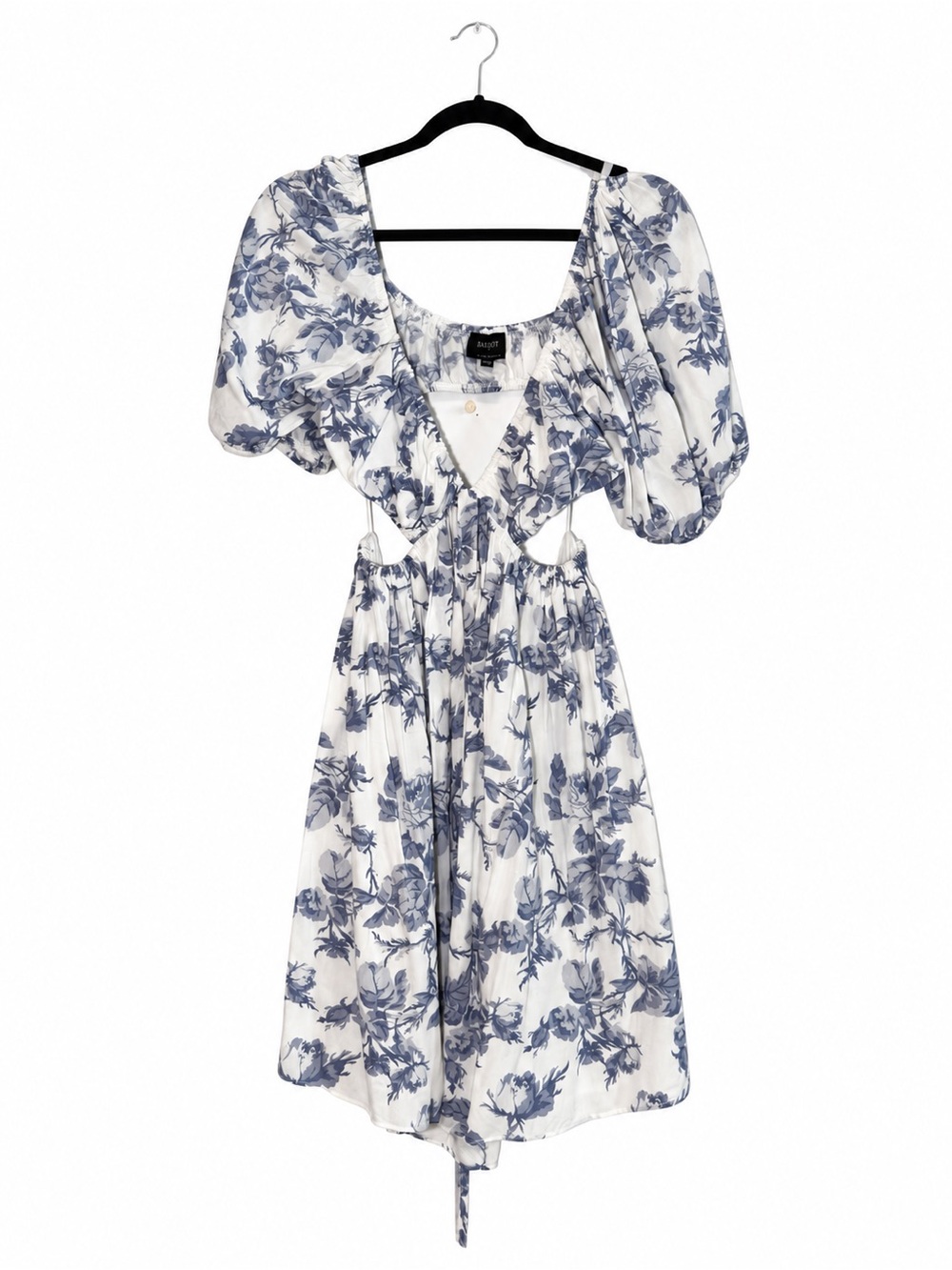 Bardot Blue Floral Puff Sleeve Cutout Midi Dress Size S US 4